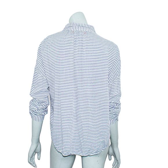 XIRENA Women's Half Button Popover Blouse Blue Striped sz Large - Picture 5 of 8